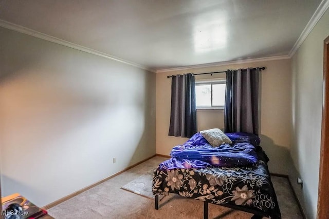 carpeted bedroom featuring crown molding