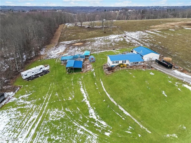 drone / aerial view with a rural view