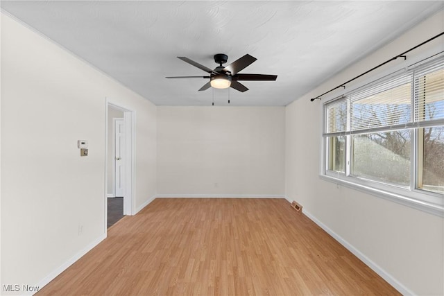 spare room featuring ceiling fan and light hardwood / wood-style floors