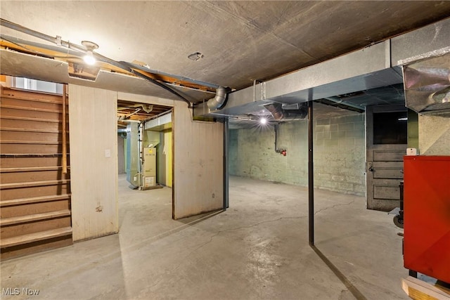 basement featuring heating unit