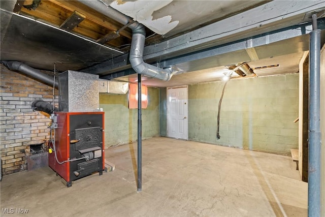 basement featuring heating unit