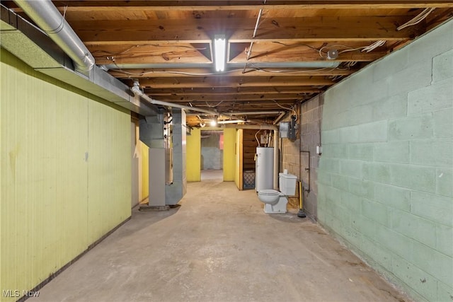 basement with gas water heater and heating unit