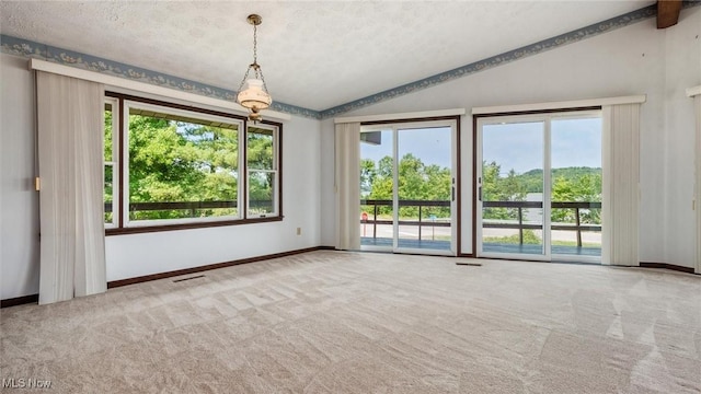 carpeted empty room featuring lofted ceiling and a healthy amount of sunlight