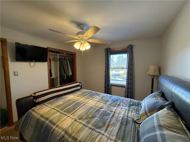 bedroom with a closet and ceiling fan