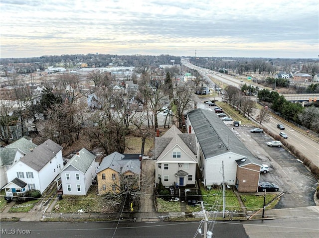 view of aerial view at dusk