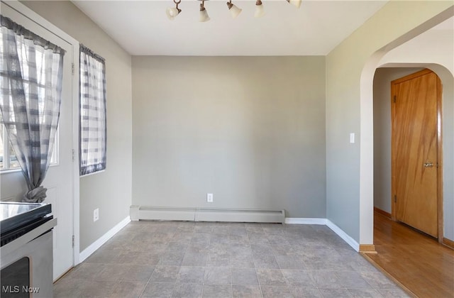 interior space with a baseboard heating unit