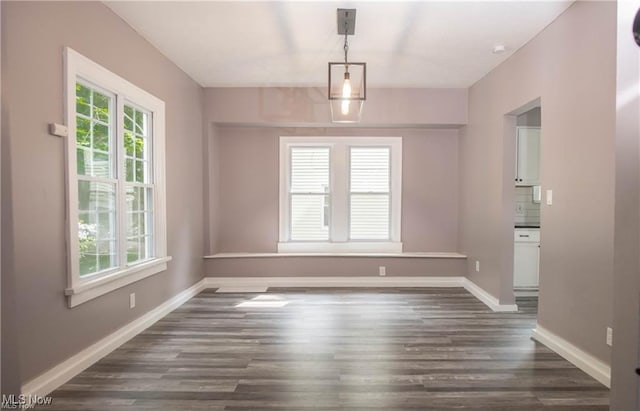 unfurnished dining area with dark hardwood / wood-style flooring