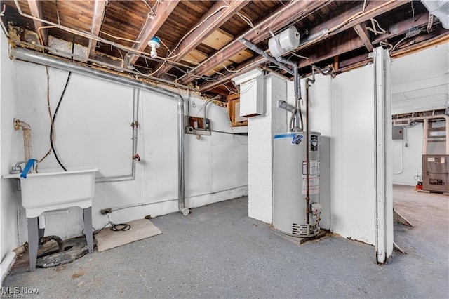 basement featuring gas water heater