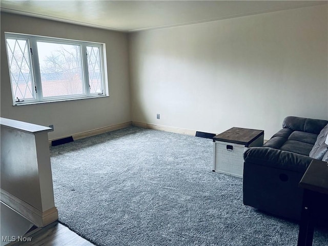 living room with carpet flooring and baseboards