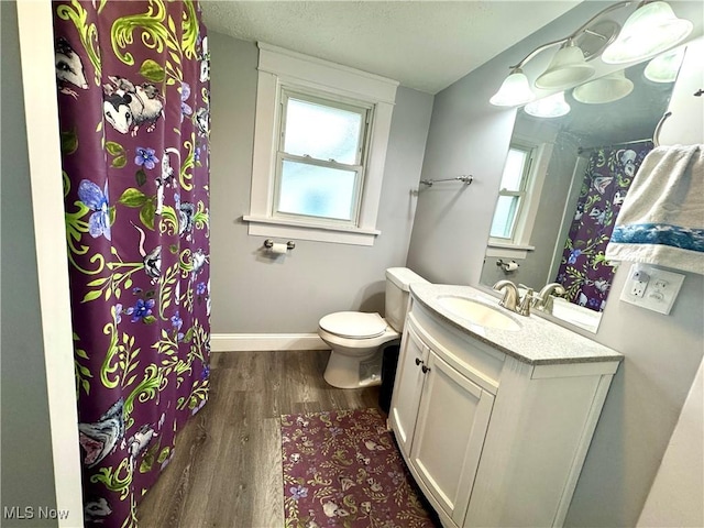 bathroom with vanity, hardwood / wood-style flooring, and toilet