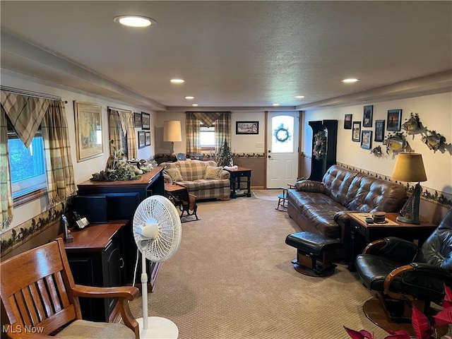 living room featuring carpet