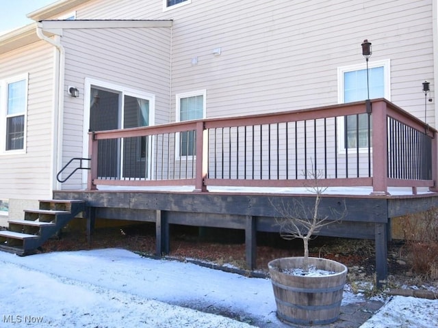 view of snow covered deck