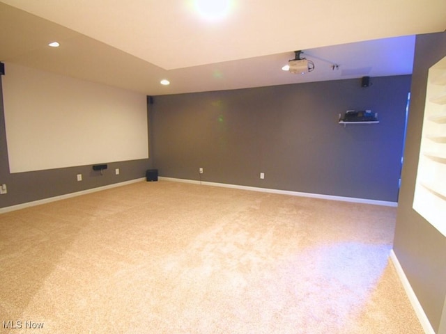 home theater with carpet floors