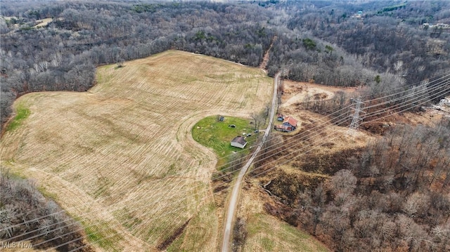 birds eye view of property featuring a rural view