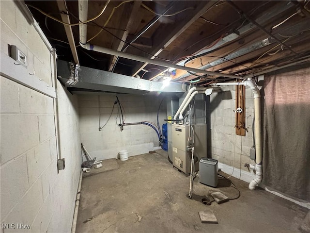 basement with heating unit