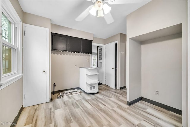 interior space with light hardwood / wood-style flooring and ceiling fan