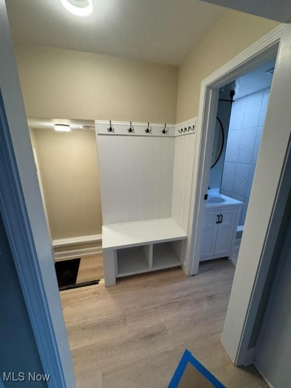 mudroom with light wood-type flooring