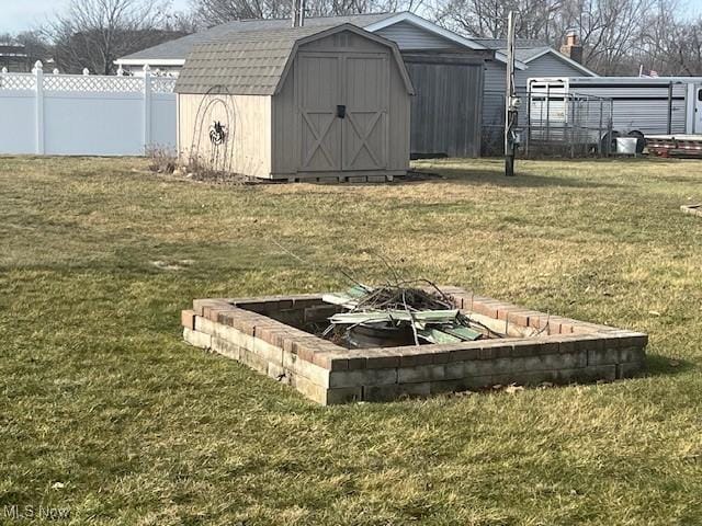 exterior space with a shed