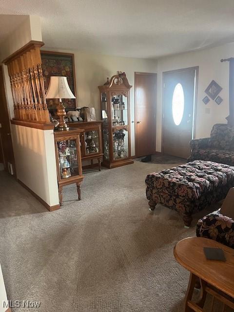 living room with light colored carpet