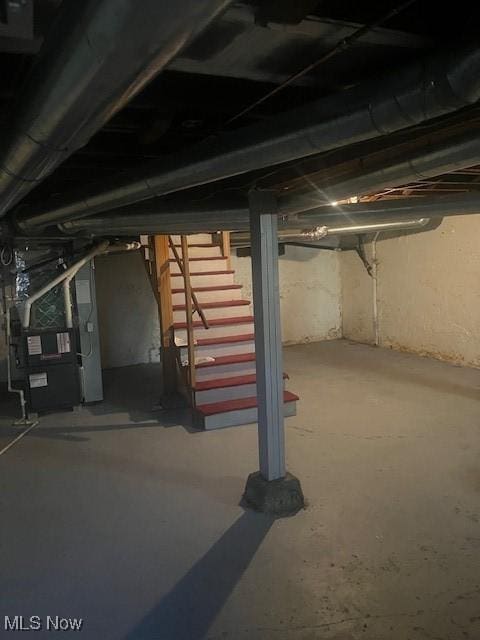 basement with heating unit