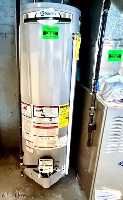 utility room featuring heating unit and water heater