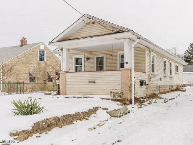 view of snow covered exterior