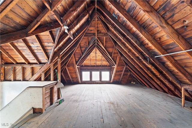 view of unfinished attic