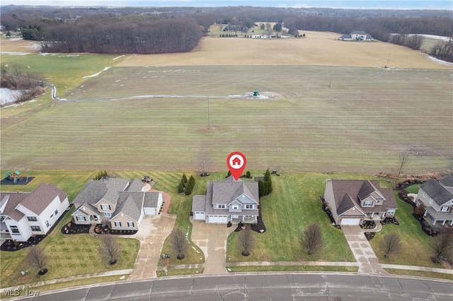 bird's eye view with a rural view