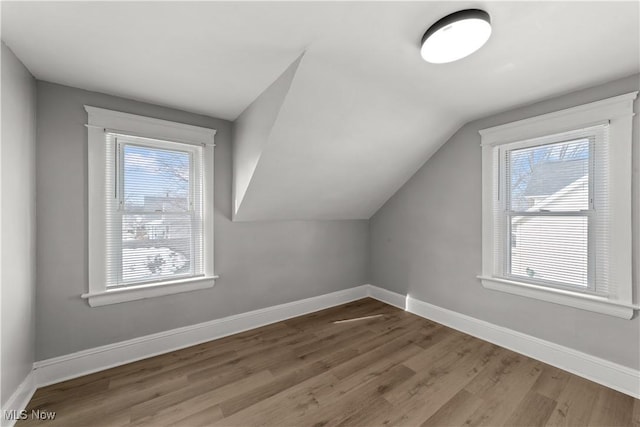 bonus room featuring lofted ceiling, plenty of natural light, and wood-type flooring