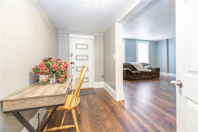 interior space with dark hardwood / wood-style flooring