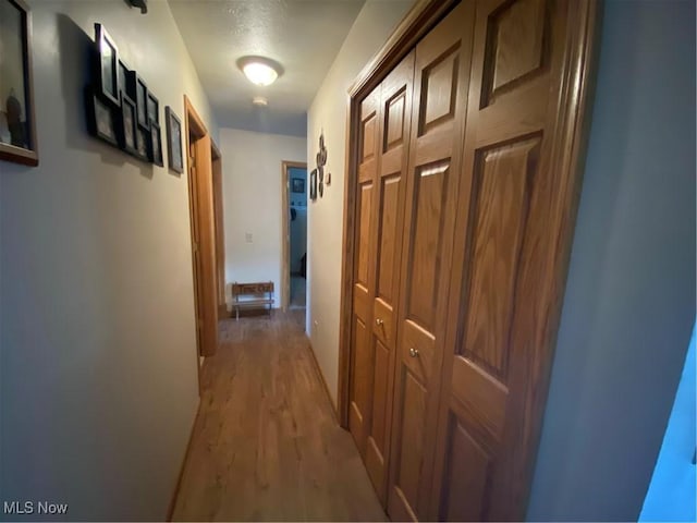 corridor with light wood-type flooring