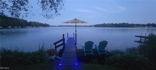 view of dock featuring a water view