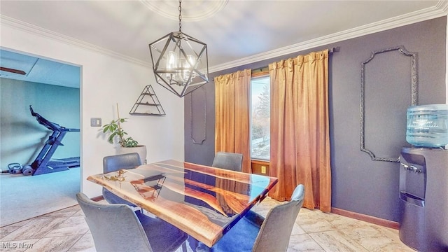 dining room featuring a notable chandelier and ornamental molding