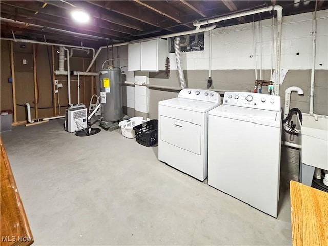 laundry room with washer and clothes dryer and water heater