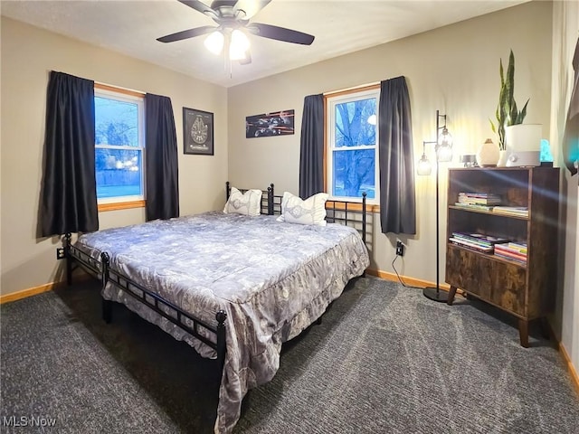 bedroom featuring carpet floors and ceiling fan