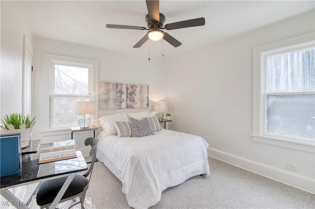 bedroom featuring carpet floors and ceiling fan