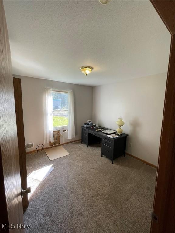 office space with carpet and a textured ceiling