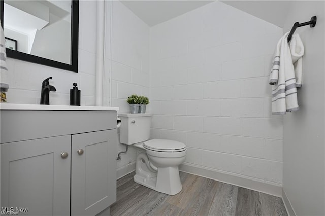 bathroom featuring hardwood / wood-style flooring, vanity, and toilet