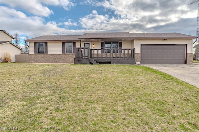 ranch-style house with a garage and a front yard