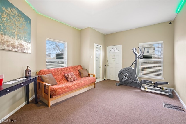 sitting room featuring carpet floors