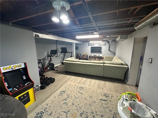 basement featuring wood-type flooring