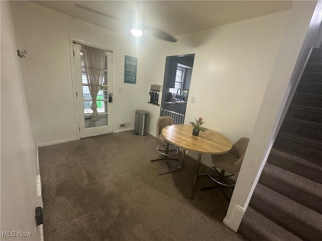 carpeted dining space featuring a wealth of natural light