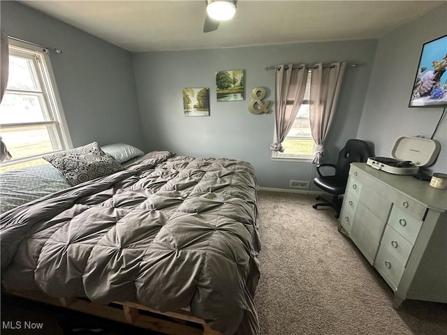 bedroom featuring carpet and ceiling fan