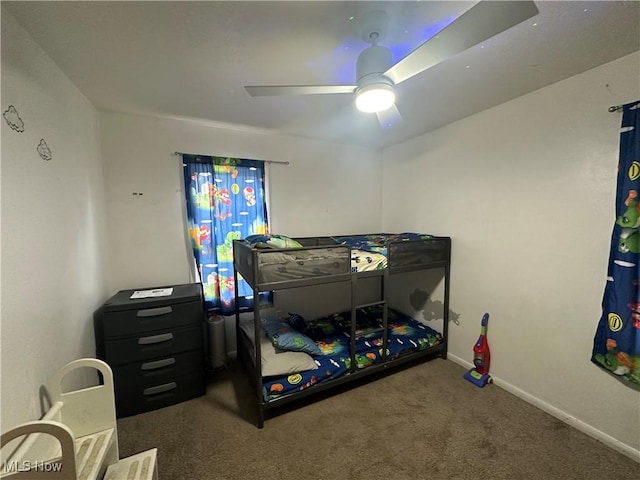 bedroom featuring carpet floors and ceiling fan