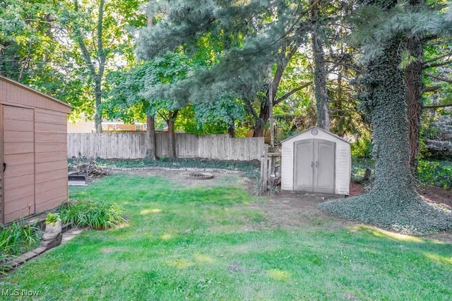 view of yard with a storage unit