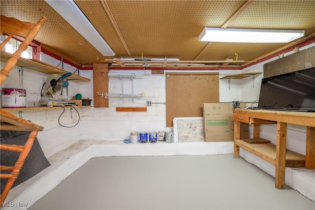 basement with a workshop area