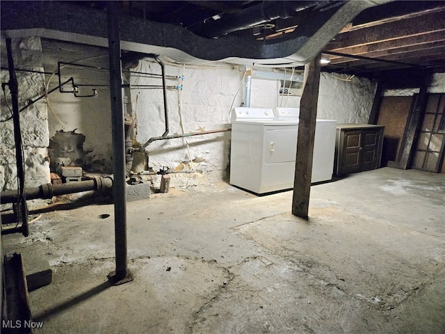 basement with independent washer and dryer