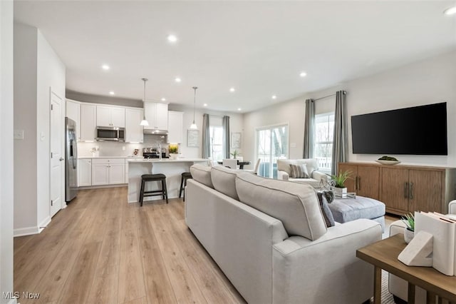 living room with light wood-type flooring