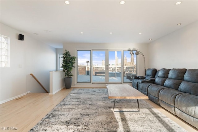 living room featuring light hardwood / wood-style flooring and a healthy amount of sunlight