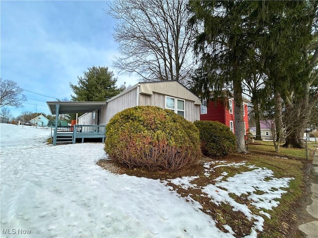 view of snow covered exterior